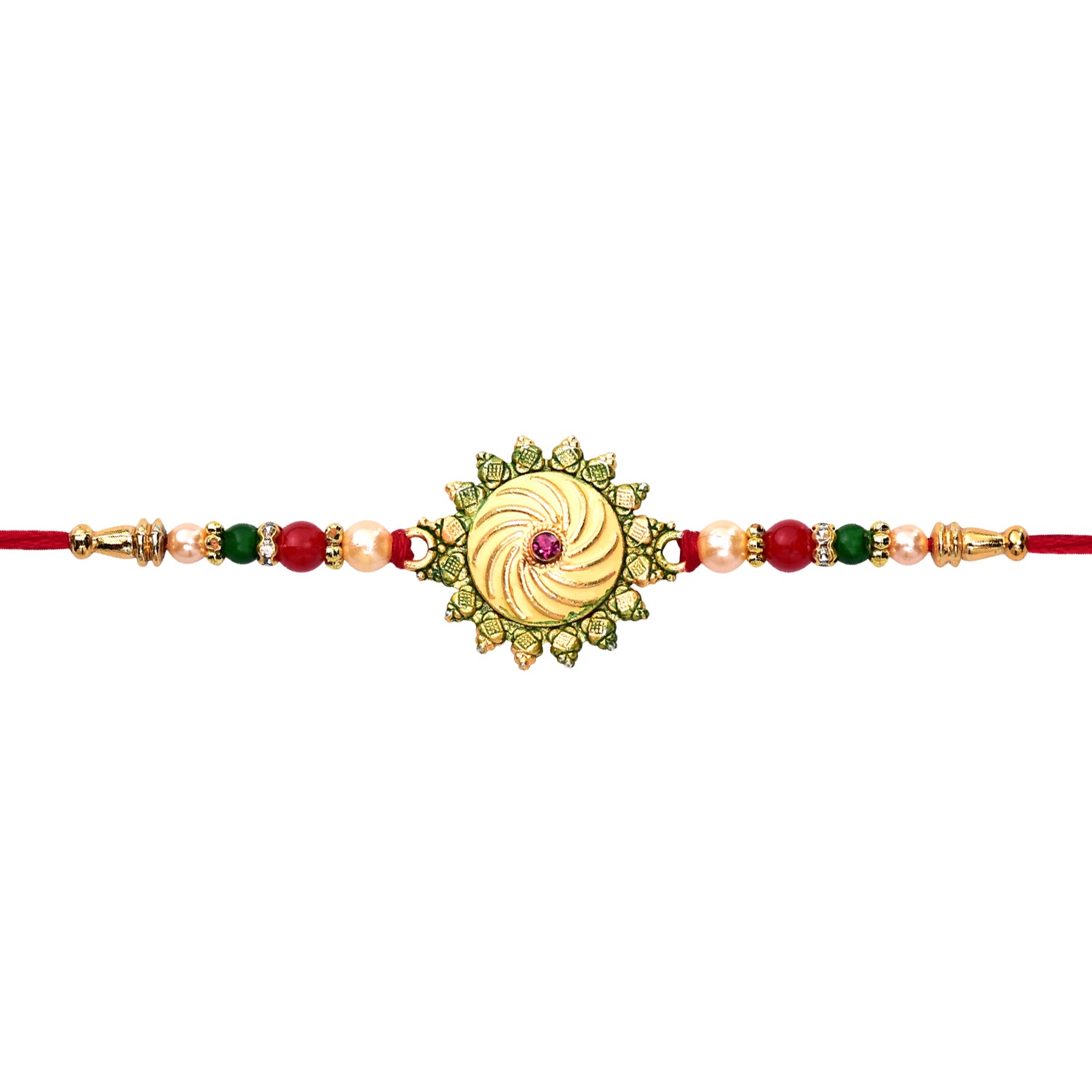 Round Shape Rakhi with Stone and Bead Work for Rakshabandhan