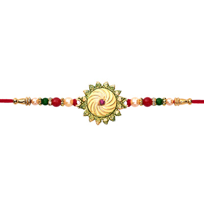 Round Shape Rakhi with Stone and Bead Work for Rakshabandhan