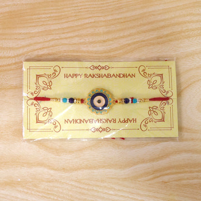 Evil Eye Rakhi – Stylish Beads with Golden Accents for Protection