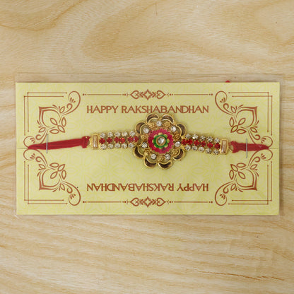 Diamond Rakhi – Stone Studded Floral Design with Colorful Enamel