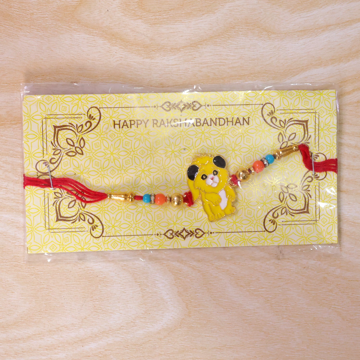 Lion Cartoon Kids Rakhi – Colorful Beads & Soft Red Thread