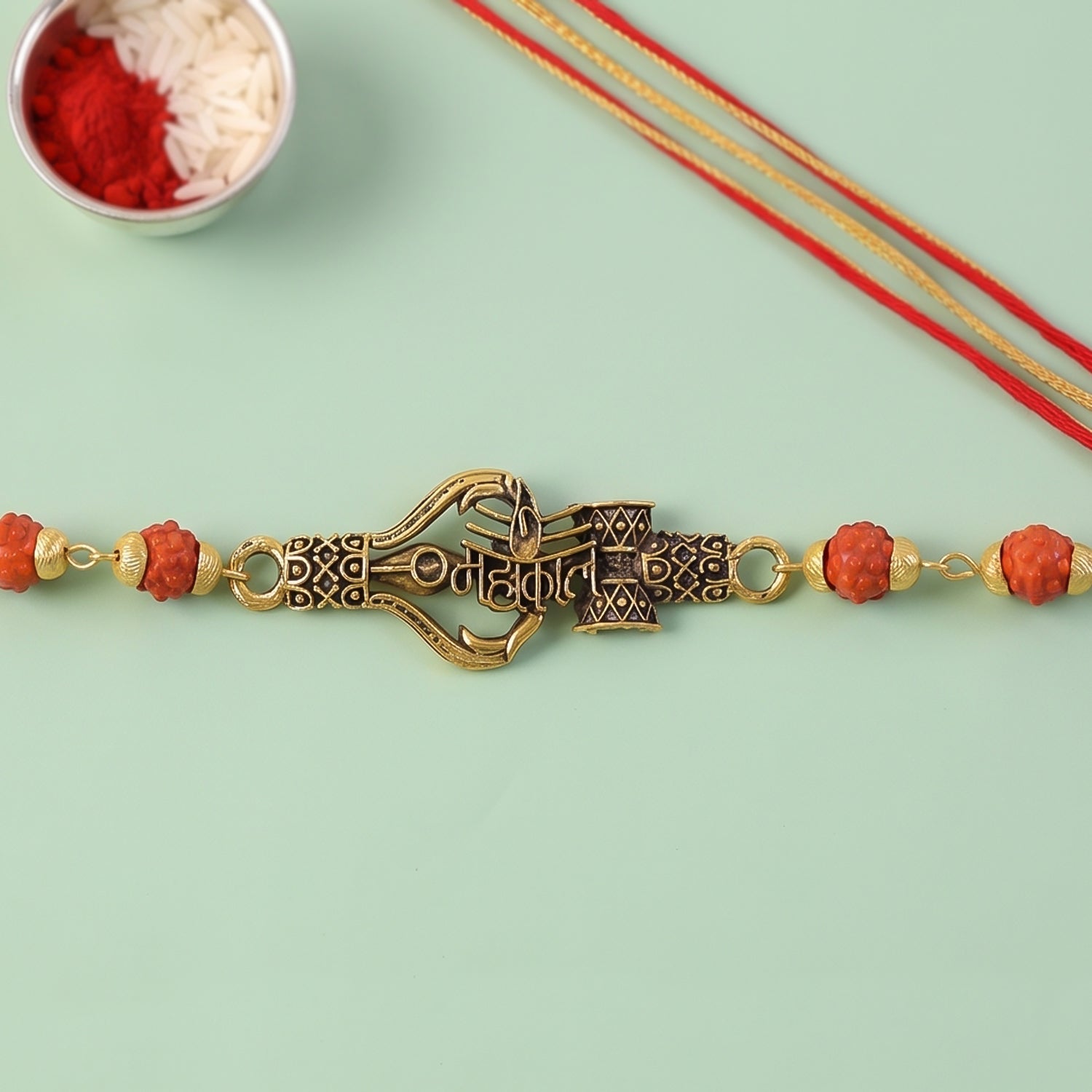 Mahakal Trishul Damru Rudraksha Rakhi, Oxidized Pendant Rakhi for Brother (1 Pc)