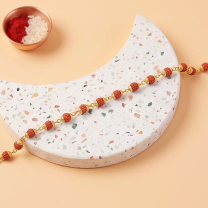 Rudraksha Bead Bracelet Rakhi, Gold-Plated Cap Beads Rakhi for Brother (1 Pc)
