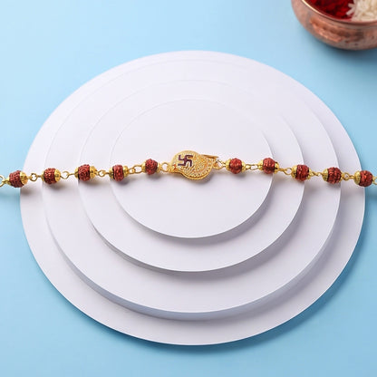 Swastik Rudraksha Bracelet Rakhi, CZ Pendant Beaded Rakhi for Brother (1 Pc)