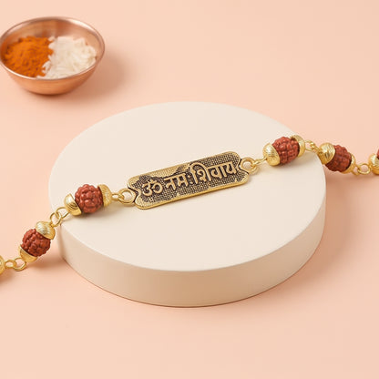 Om Namah Shivay Rudraksha Rakhi, Oxidized Pendant Beaded Rakhi for Brother (1 Pc)
