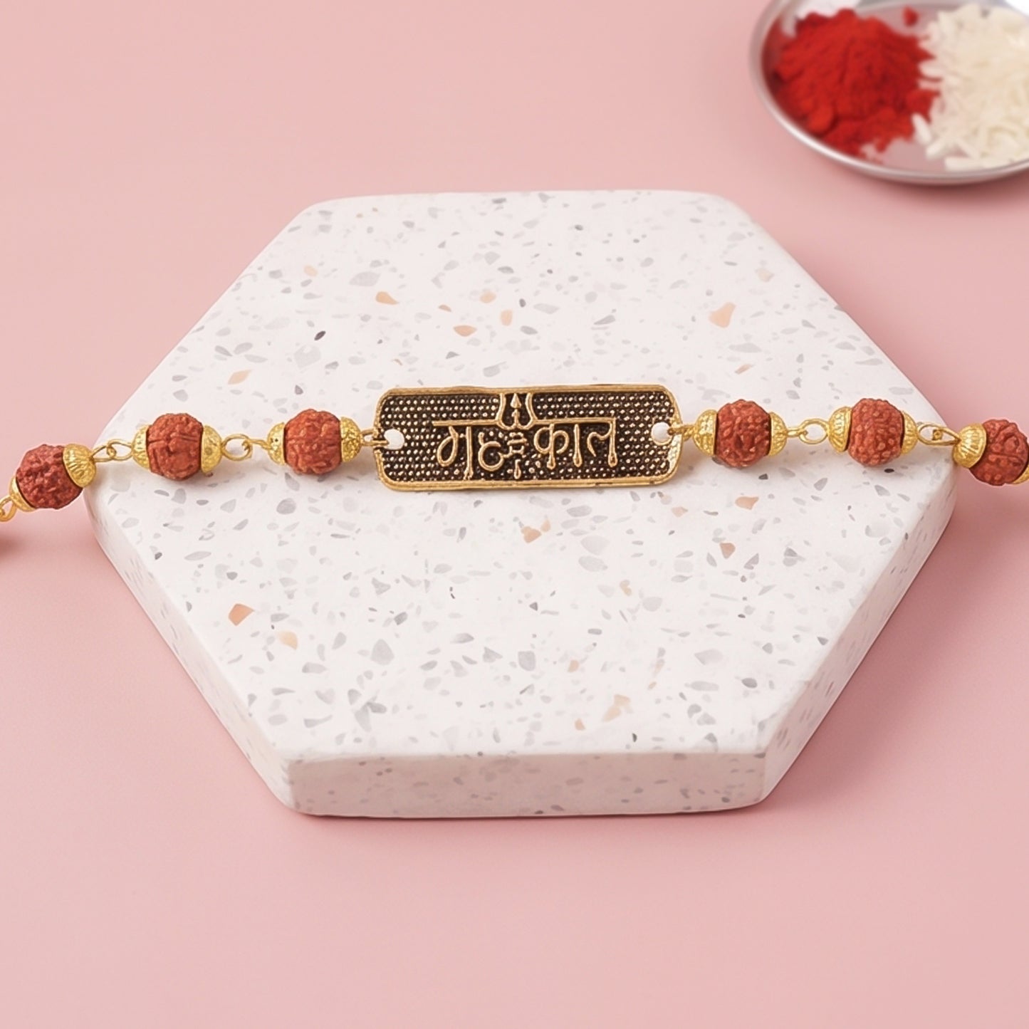 Jai Mahakal Rudraksha Rakhi, Oxidized Pendant Beaded Rakhi for Brother (1 Pc)