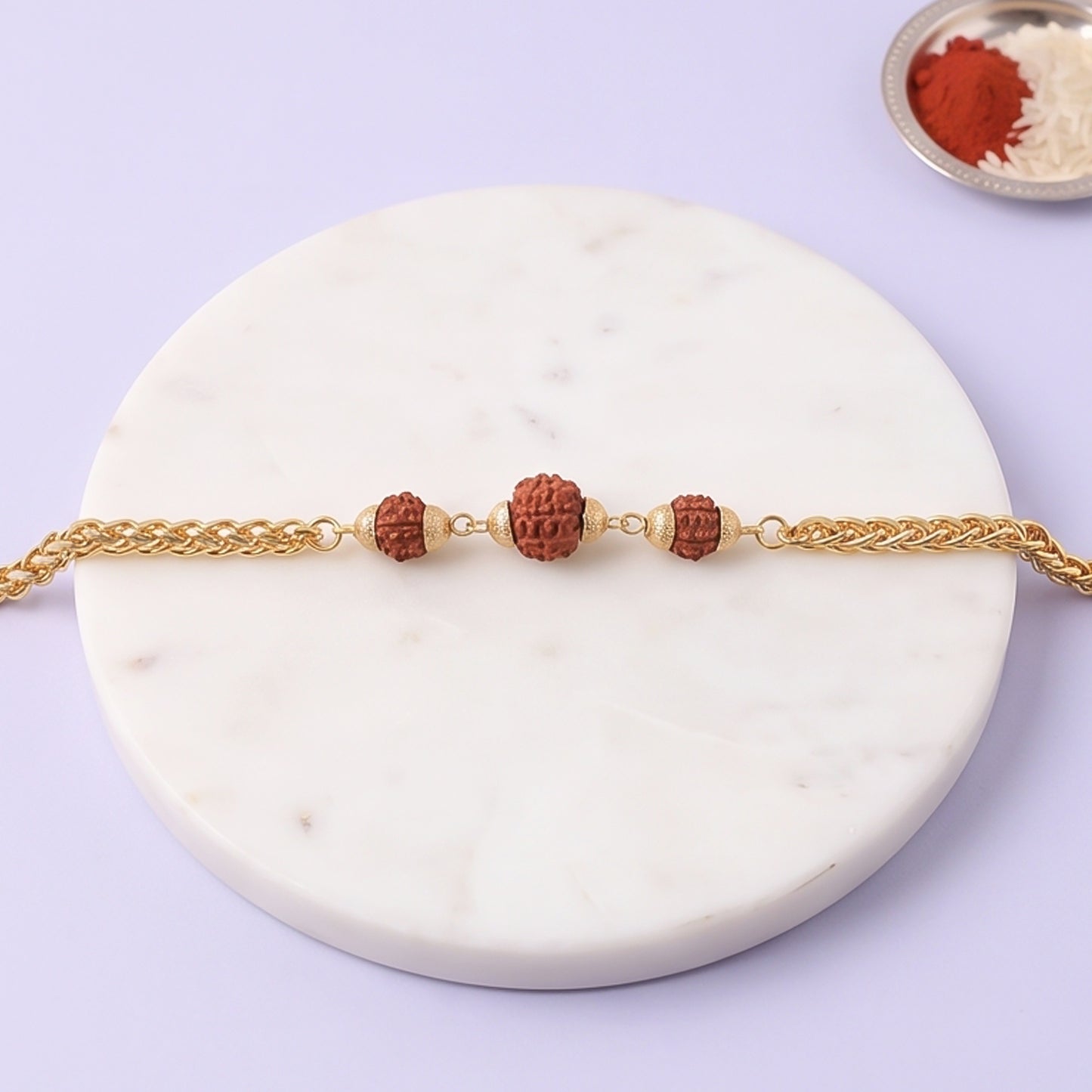 Premium Rudraksha Bead Rakhi, Gold-Plated Chain Rakhi for Brother (1 Pc)