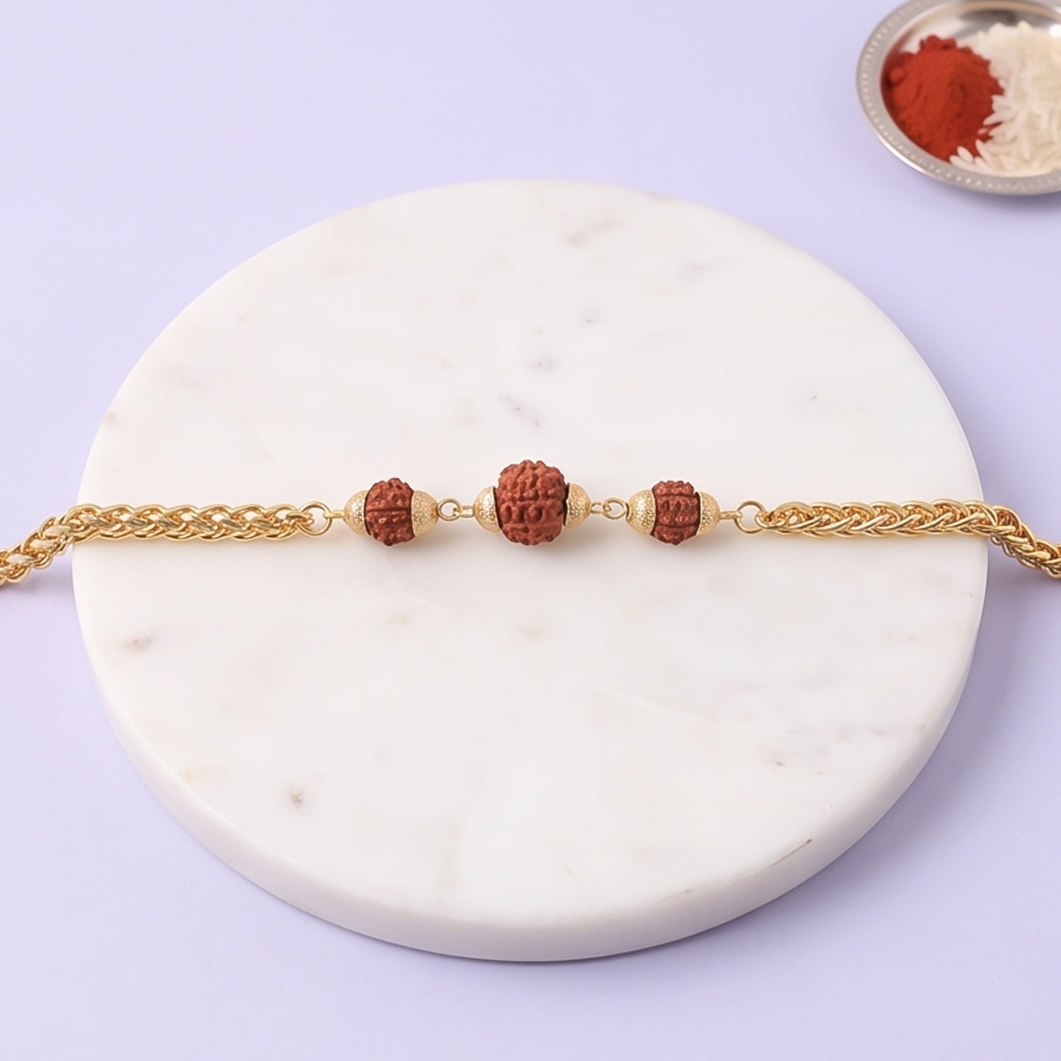 Premium Rudraksha Bead Rakhi, Gold-Plated Chain Rakhi for Brother (1 Pc)