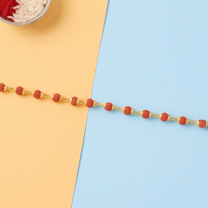 Rudraksha Bead Bracelet Rakhi, Gold-Plated Cap Beads Rakhi for Brother (1 Pc)