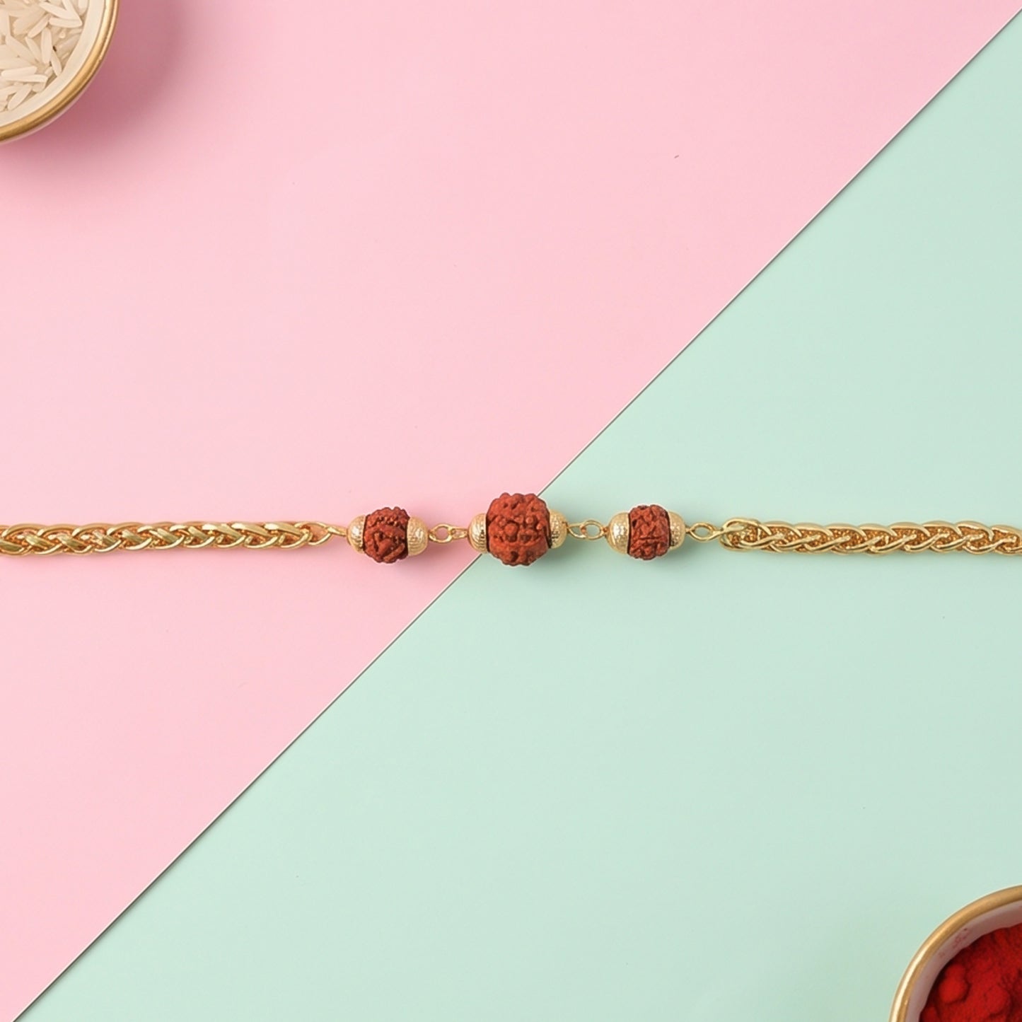 Premium Rudraksha Bead Rakhi, Gold-Plated Chain Rakhi for Brother (1 Pc)