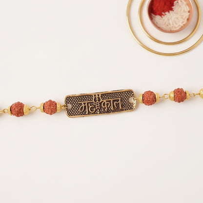 Jai Mahakal Rudraksha Rakhi, Oxidized Pendant Beaded Rakhi for Brother (1 Pc)