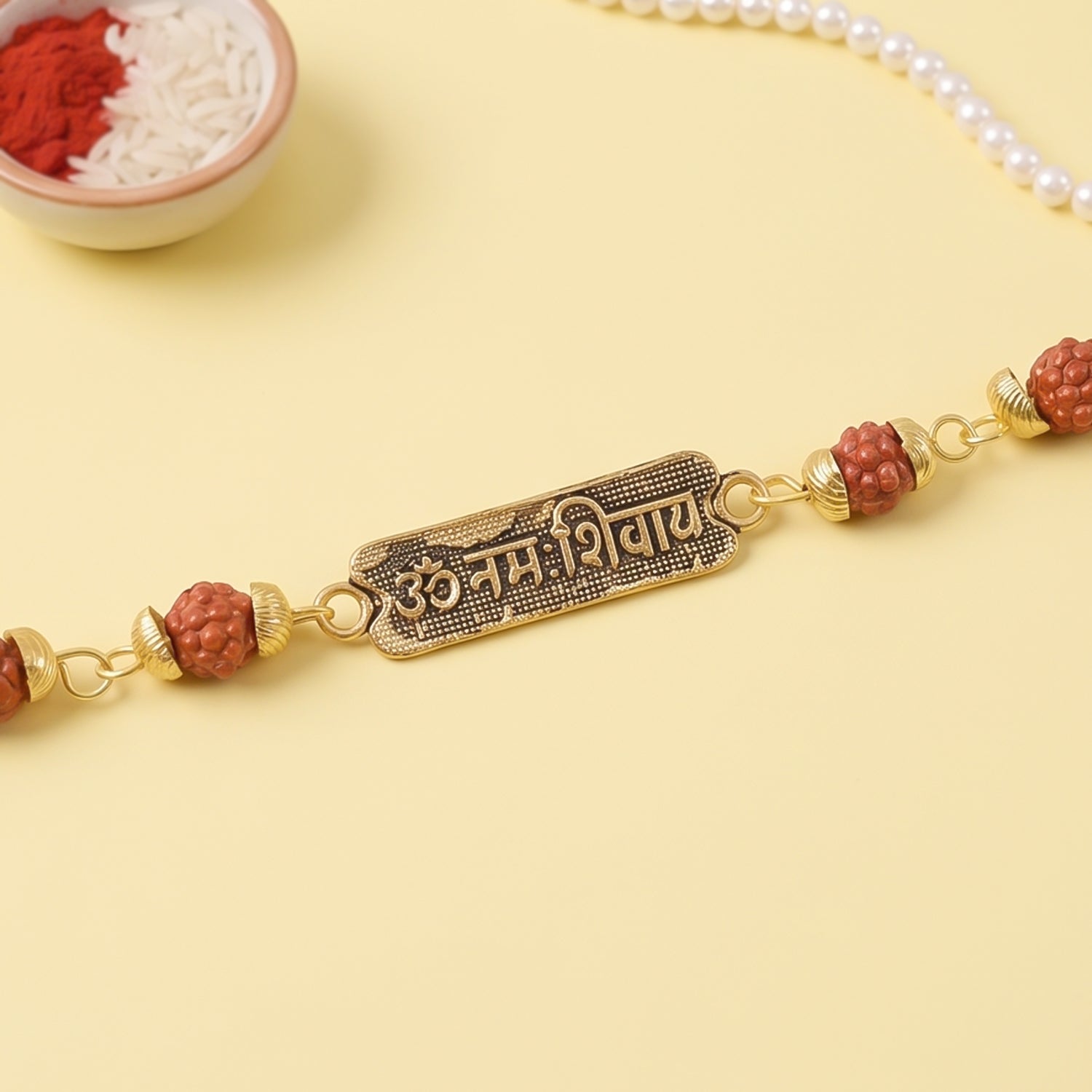Om Namah Shivay Rudraksha Rakhi, Oxidized Pendant Beaded Rakhi for Brother (1 Pc)