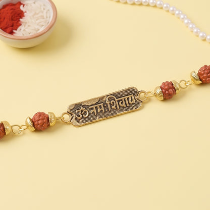 Om Namah Shivay Rudraksha Rakhi, Oxidized Pendant Beaded Rakhi for Brother (1 Pc)