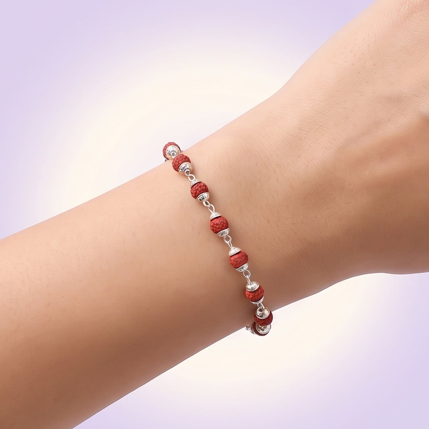 Rudraksha Bead Bracelet Rakhi, Silver-Plated Cap Beads Rakhi for Brother (1 Pc)