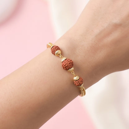 Premium Rudraksha Bead Rakhi, Gold-Plated Chain Rakhi for Brother (1 Pc)