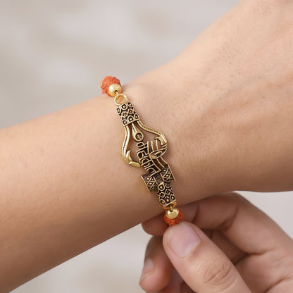 Mahakal Trishul Damru Rudraksha Rakhi, Oxidized Pendant Rakhi for Brother (1 Pc)
