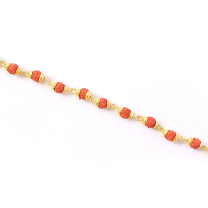 Rudraksha Bead Bracelet Rakhi, Gold-Plated Cap Beads Rakhi for Brother (1 Pc)