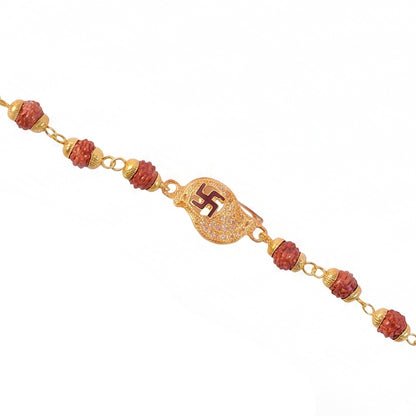 Swastik Rudraksha Bracelet Rakhi, CZ Pendant Beaded Rakhi for Brother (1 Pc)