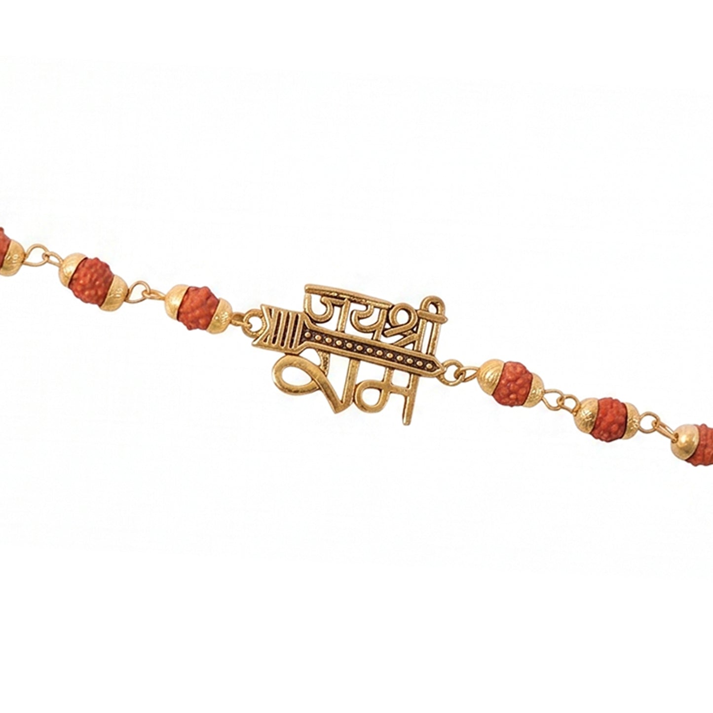 Jai Shree Ram Rudraksha Rakhi, Golden Arrow Pendant Beaded Rakhi for Brother (1 Pc)