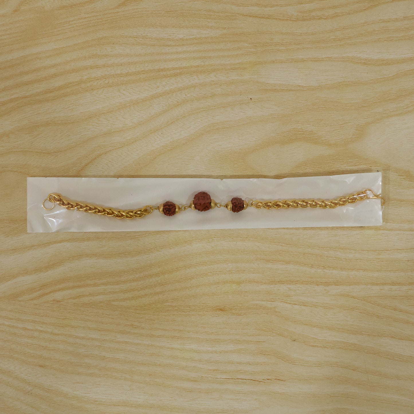 Premium Rudraksha Bead Rakhi, Gold-Plated Chain Rakhi for Brother (1 Pc)