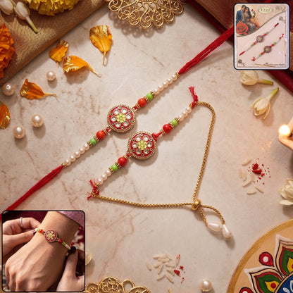 Designer Pearl Rakhi with floral stone centerpiece