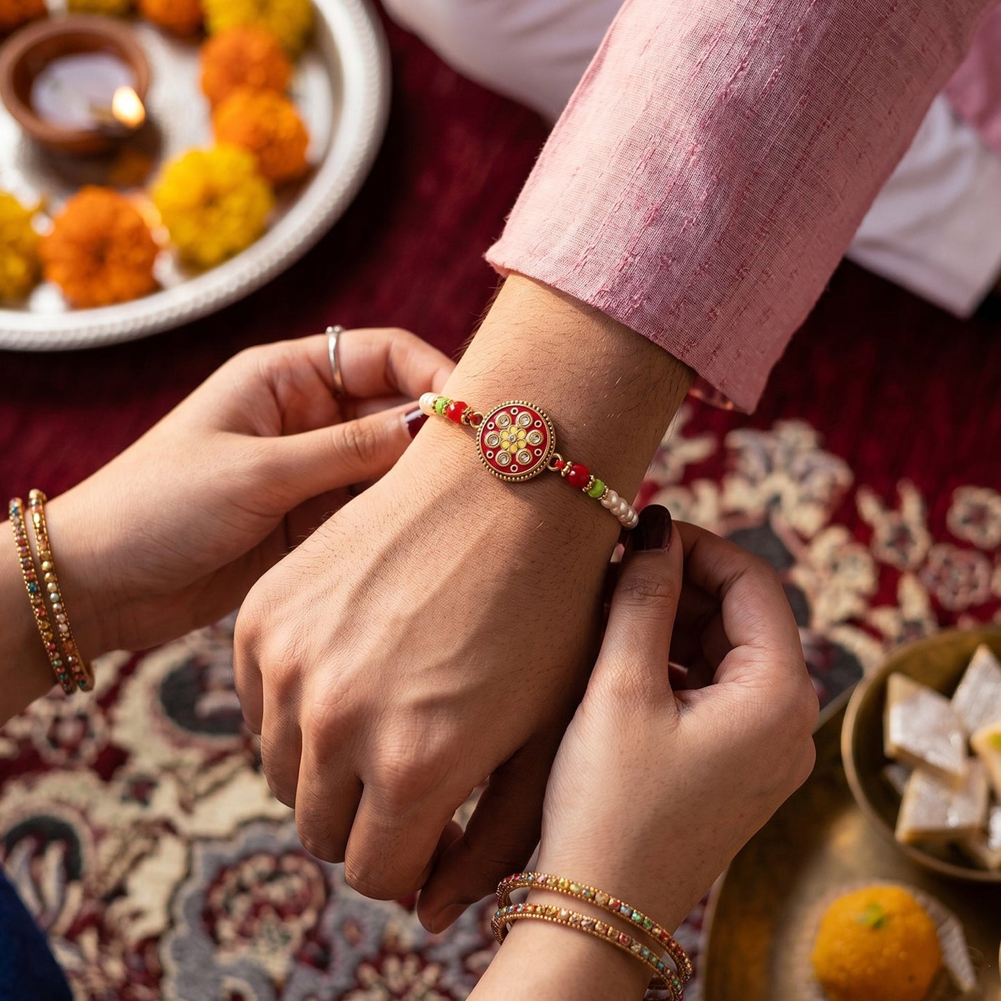 Traditional Rakhi with decorative beads and soft thread