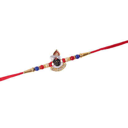 Traditional Krishna Rakhi with ornamental beads