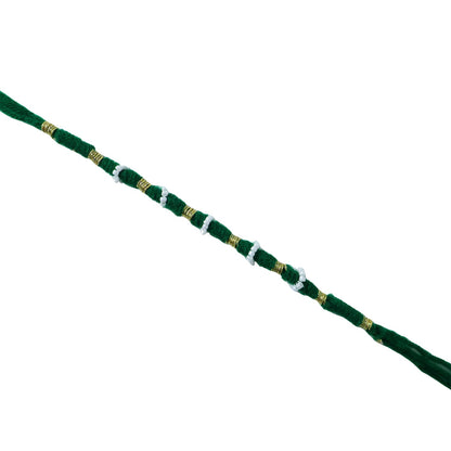 Green Mauli thread rakhi with decorative bead work