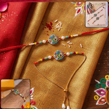 Multicolor Paisley Designer Rakhi with pearl beads