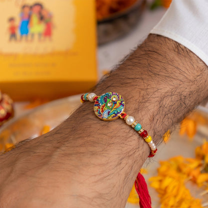 Side view of Multicolor Paisley Designer Rakhi