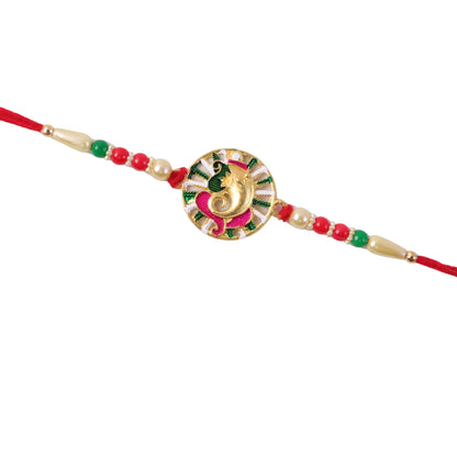 Detailed image of stone-studded Ganesha Rakhi design