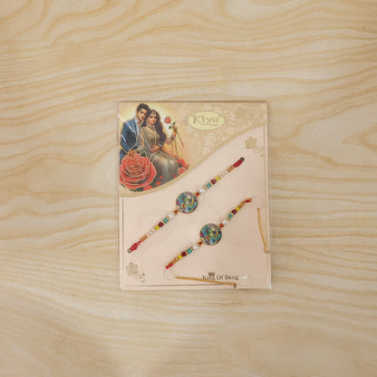 Multicolor Paisley Designer Rakhi displayed live