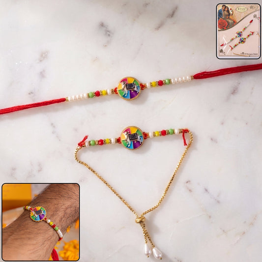 Traditional Cow Motif Designer Rakhi with Colorful Beads (1 Pc)