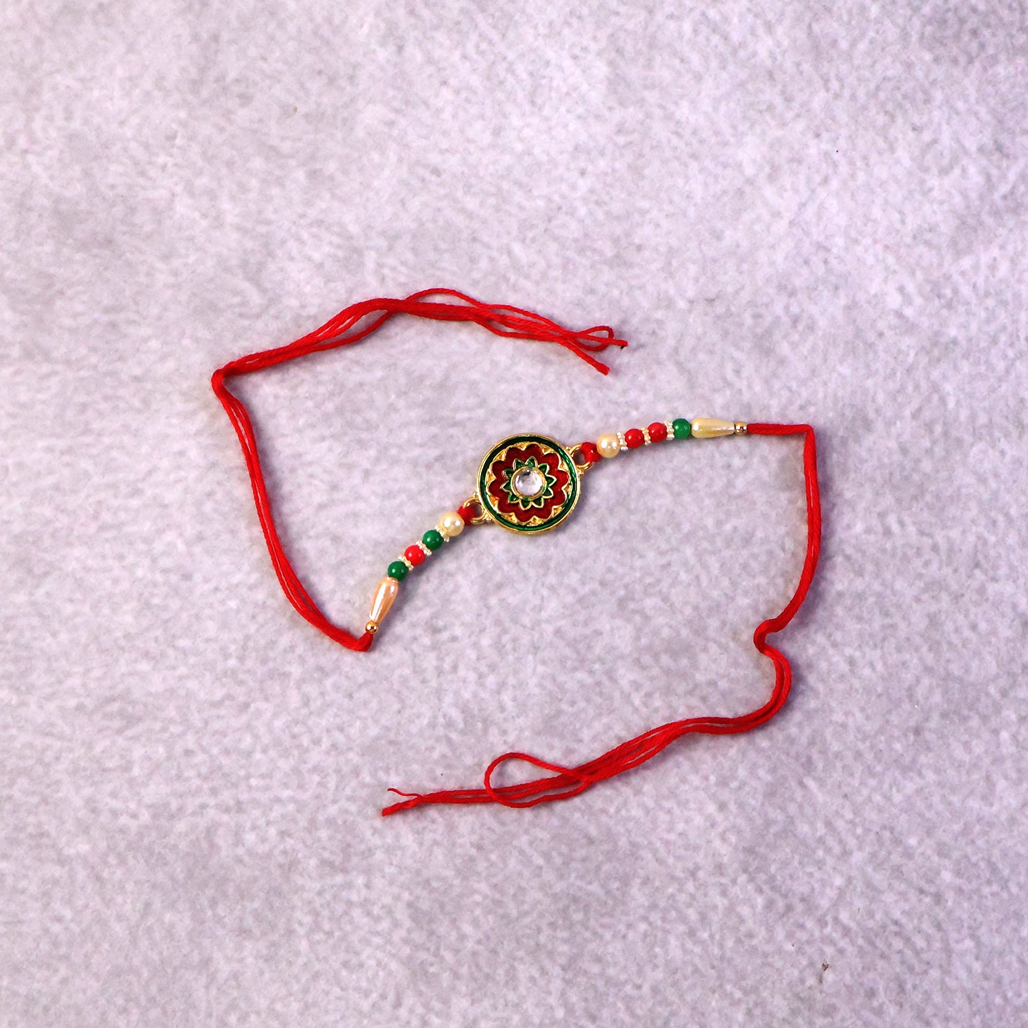 Elegant Floral Design Rakhi with Colorful Beads – 1 Pc