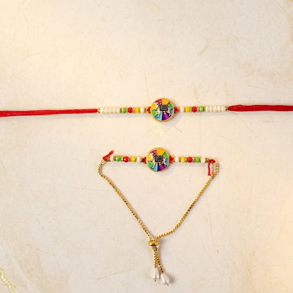 Traditional cow motif designer rakhi with intricate thread work