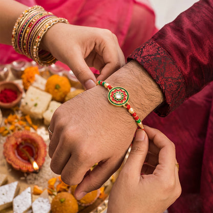 Festive floral Rakhi with colorful accents