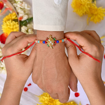 Colorful beaded Cute Turtle Design Rakhi thread display