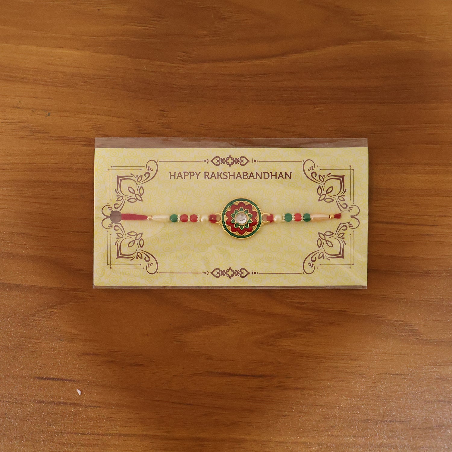 Elegant Floral Design Rakhi with Colorful Beads – 1 Pc