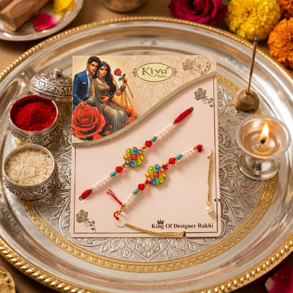 Decorative Om Symbol Rakhi with pearl beads on soft thread