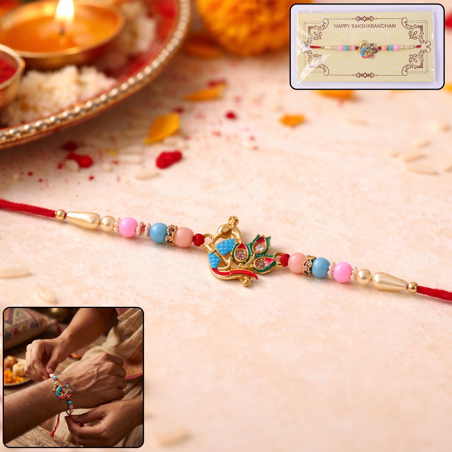 Peacock-inspired designer rakhi for Rakshabandhan