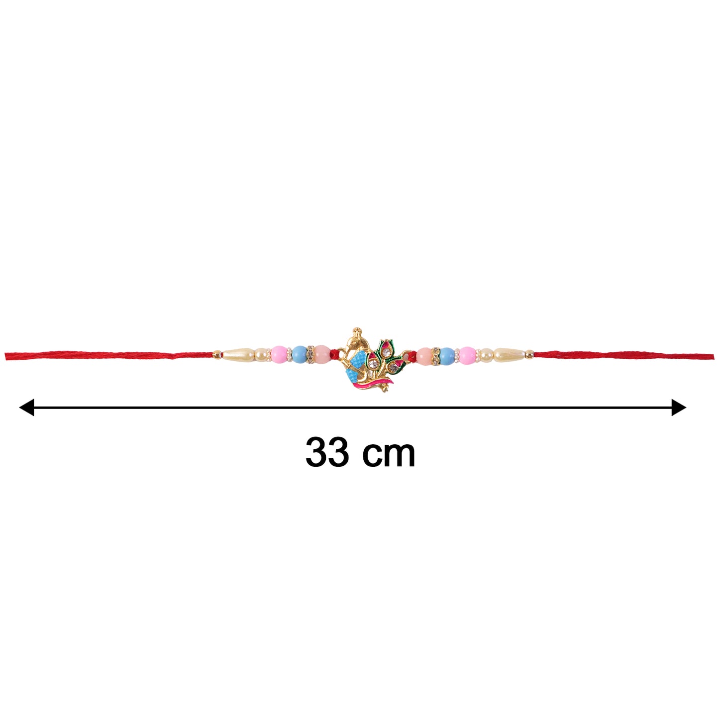 Size reference for premium peacock motif rakhi