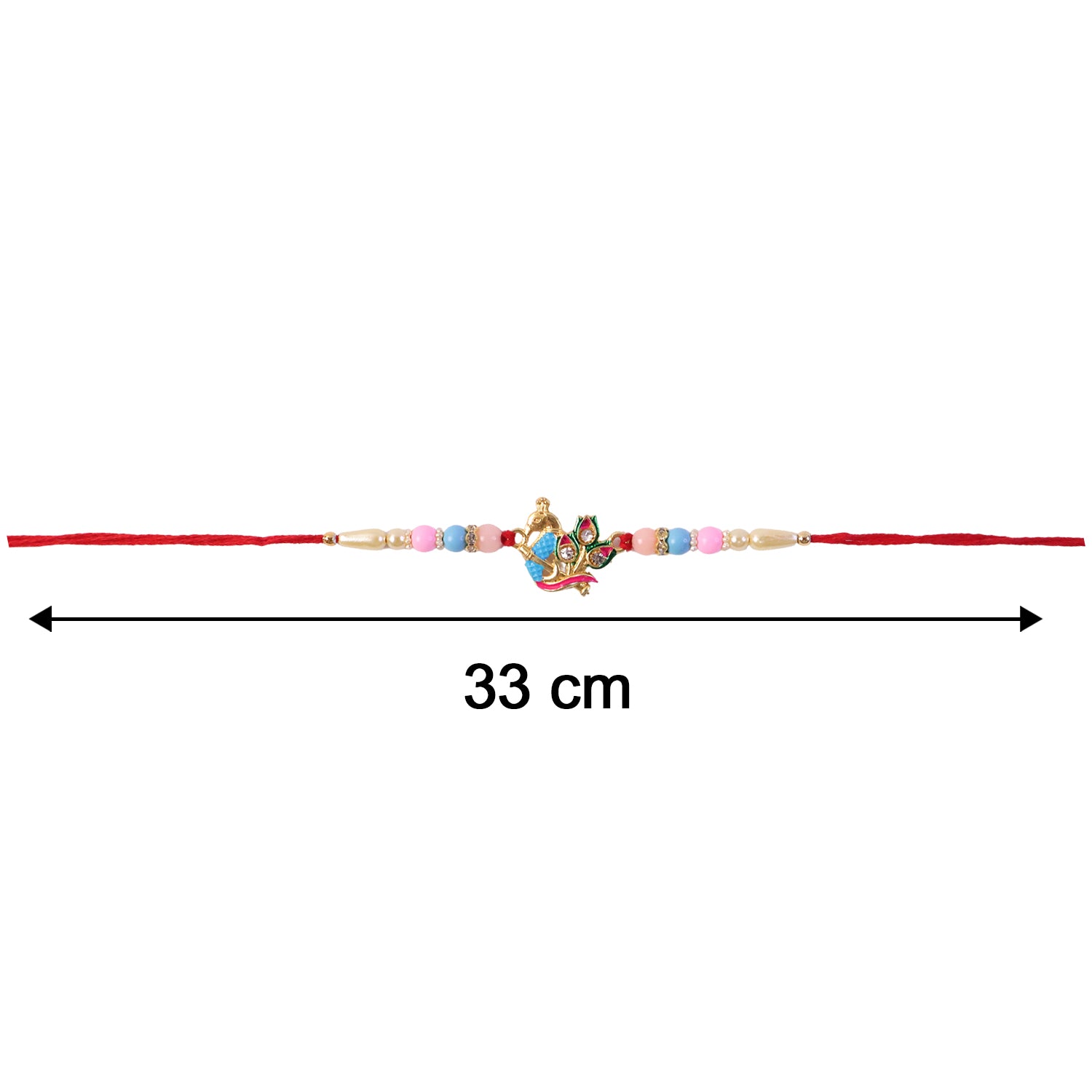 Size reference for premium peacock motif rakhi