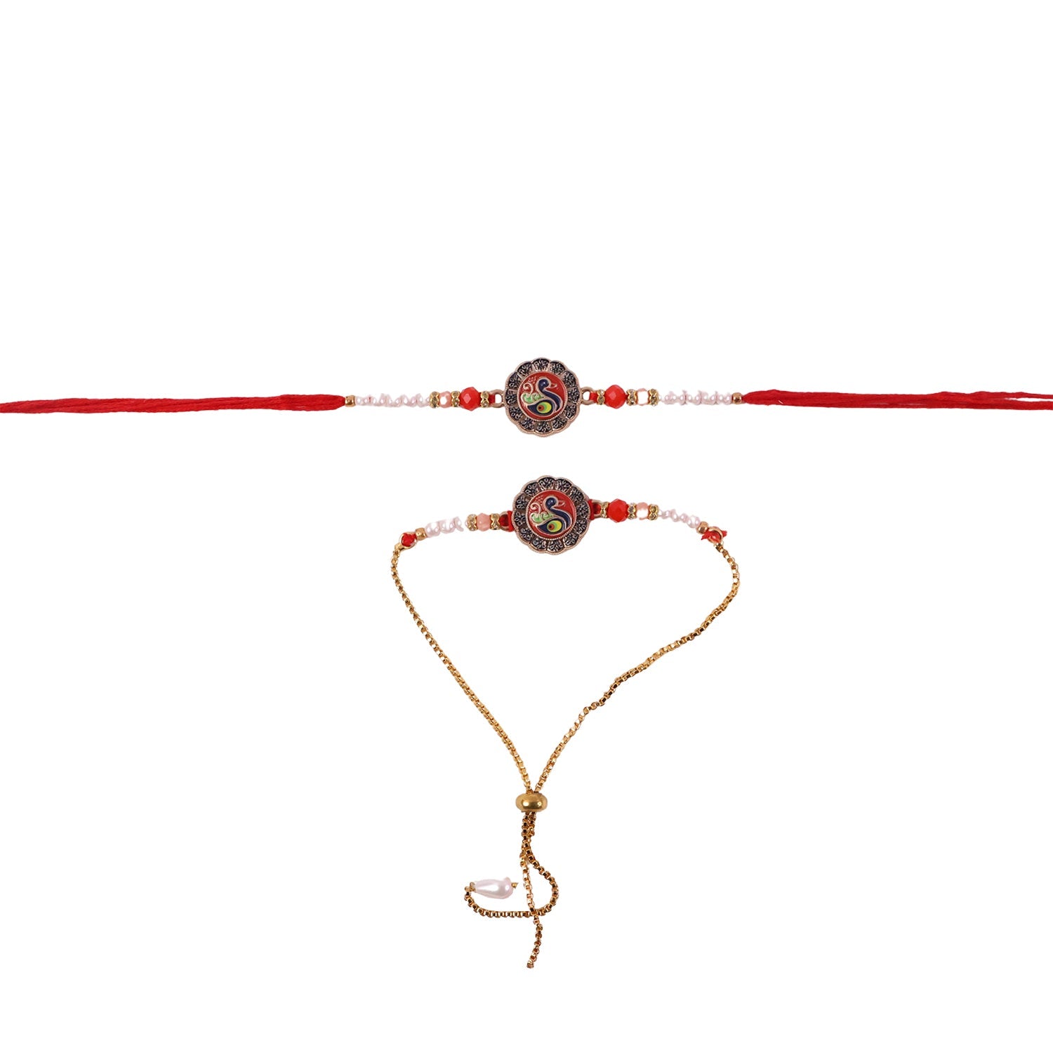 Decorative centerpiece details of Classic Peacock Designer Rakhi