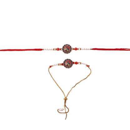 Decorative centerpiece details of Classic Peacock Designer Rakhi