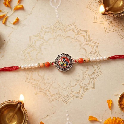 Classic Peacock Designer Rakhi with pearl beads main view