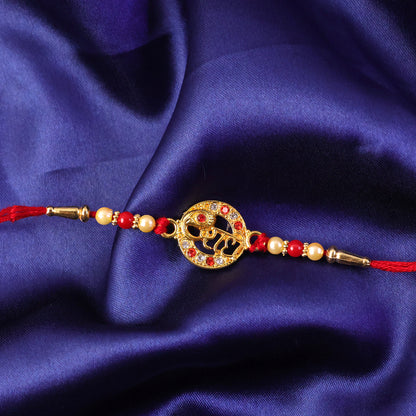 Radhe Rakhi with decorative beads and thread detail