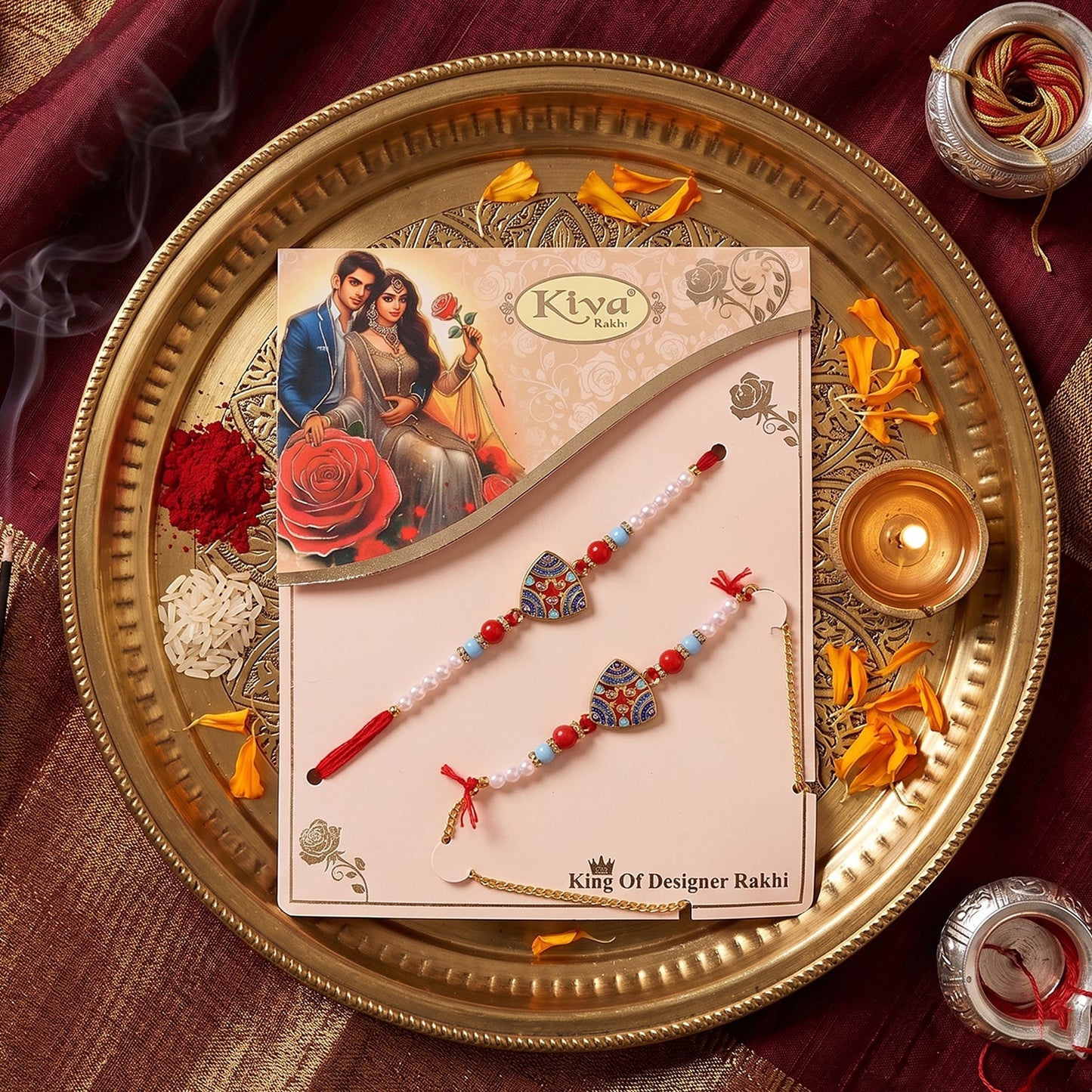 Designer Rakhi showing pearl bead details