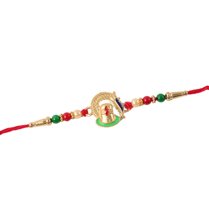 Ganesha rakhi with decorative beads on display