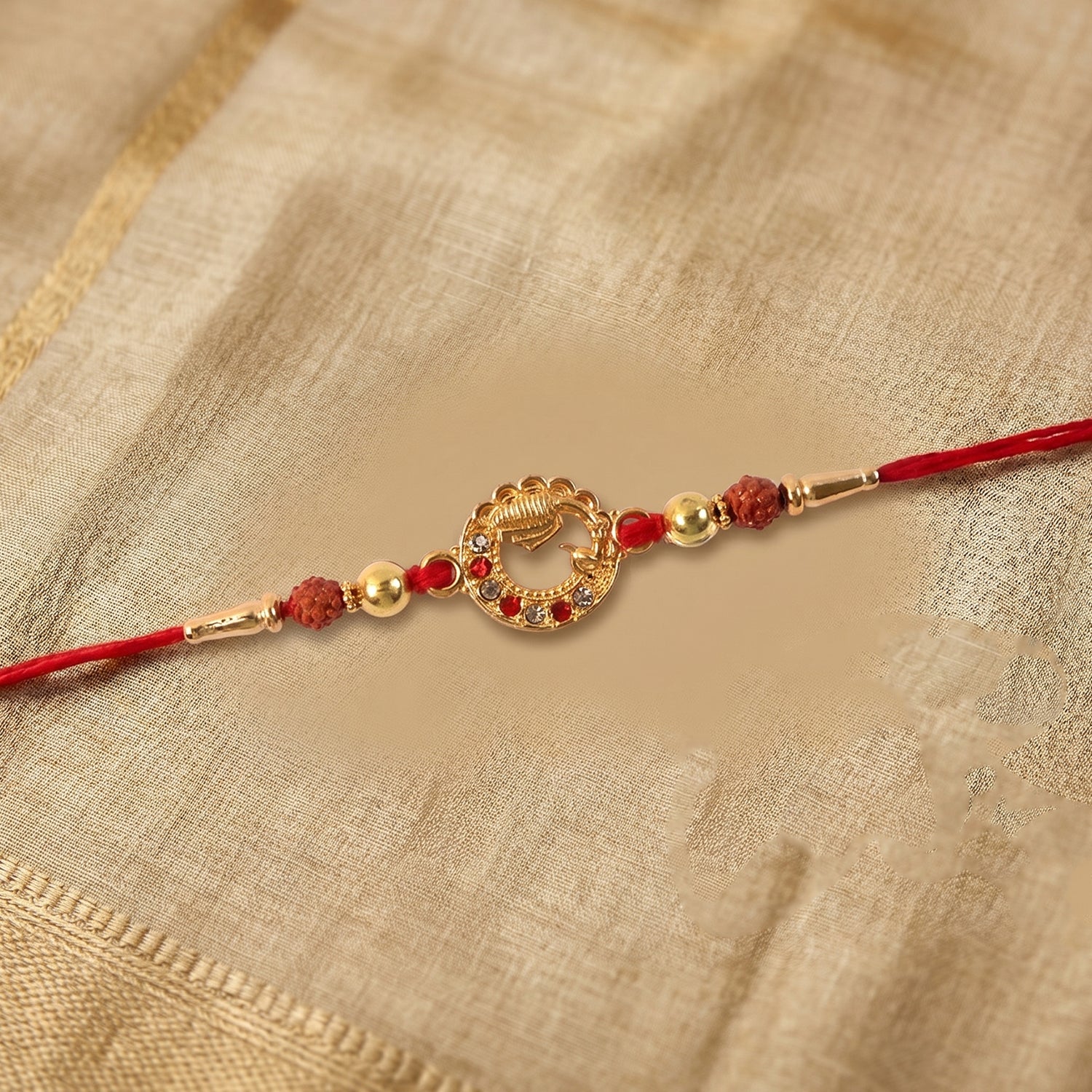 Intricate details of designer Rakhi centerpiece