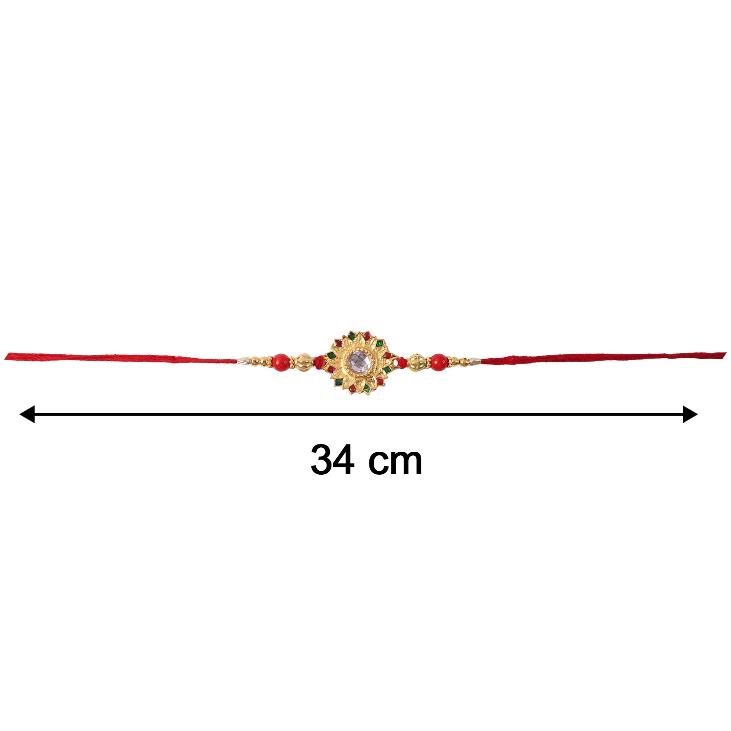 Veera Ki Rakhi with measurement scale showing size